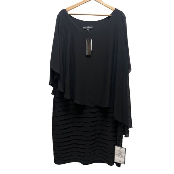 Betsy & Adam Chiffon Capelet Ribbon Sheath Dress - Picture 3 of 8